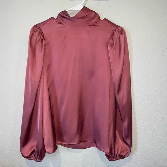 Zara Tops Nwt Dusty Rose Mauve High Neck Satin Effect Blouse